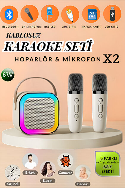 nextbuy Mini Karaoke Bluetooth Hoparlör 2x Kablosuz Mikrofonlu Rgb