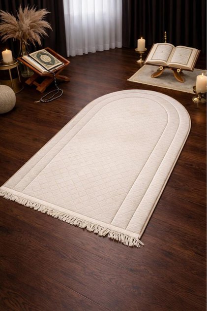 Çeyizdiyarı Nesibe Velvet Filled Seccade Cream