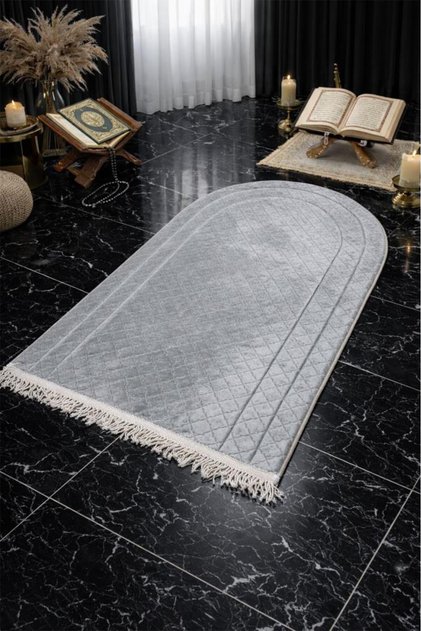 Çeyizdiyarı Nesibe Velvet Padded Prayer Mat Gray