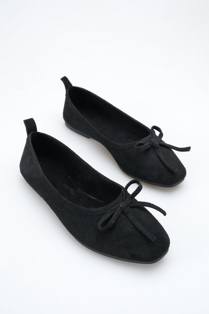 Black Suede Women's Ballet Flats Bowknot Round Toe Comfortable Non-Slip Sole Pack Shoes Nima