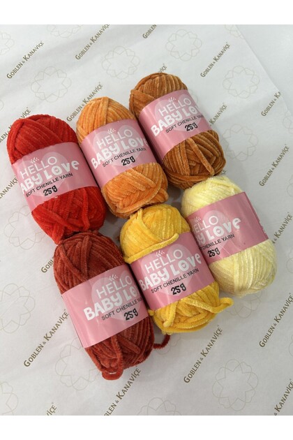 Hello Baby Love Chenille Yarn Set Warm Tones Set of 6 (K Velvet Soft Yarn)