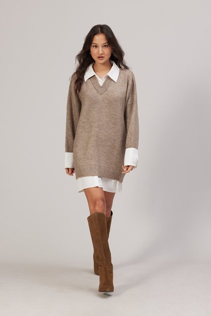 Shirt-Like V-Neck Dress