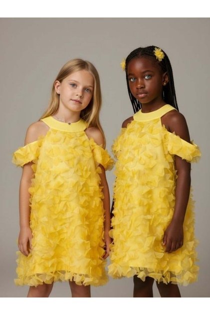 Girl's Floral Detailed Design Evening Dress