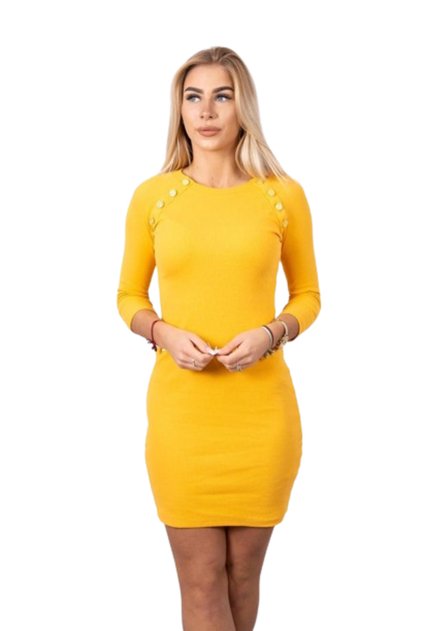 Rochie muștar cu nasturi decorativi