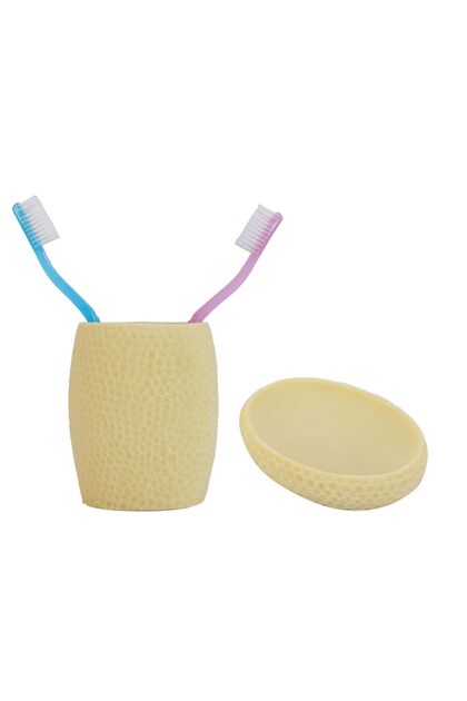 Soap Holder Toothbrush Double Bathroom Set, YELLOW Honeycomb Model, POLYRECIN