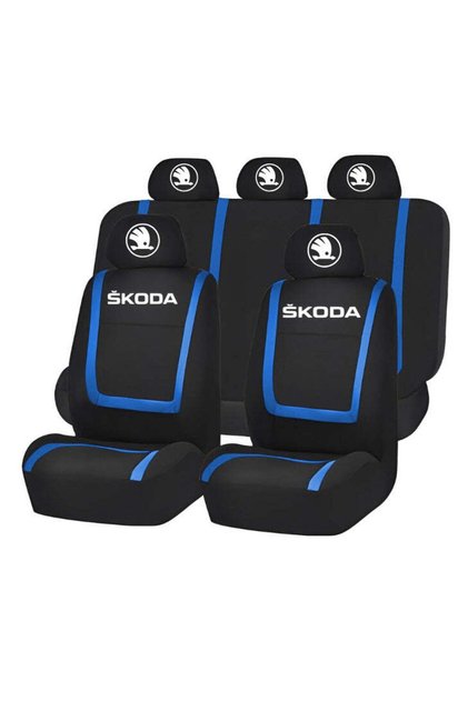 Set huse universale pentru scaune compatibile cu Skoda New – Negru/Albastru
