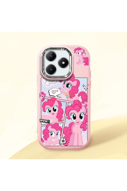 Realme C63 4G/C61 Compatible Shock-Absorbing Camera Protected Pink Silicone Case Pony Patterned