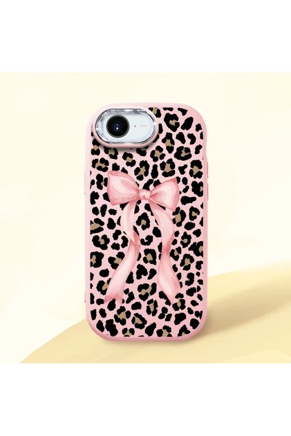 iPhone 16E Compatible Shock-Absorbing Camera Protected Pink Silicone Case Leopard Printed I