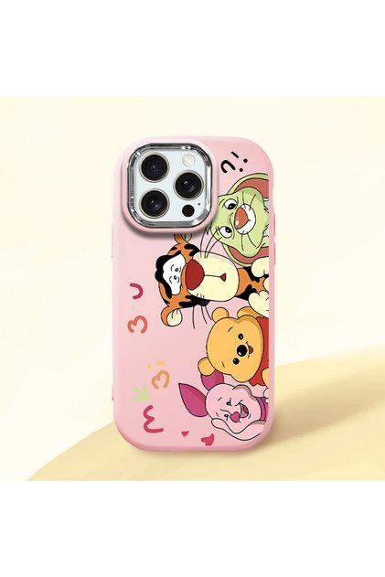 iPhone 15 Pro Max Compatible Shock-Absorbing Camera Protected Pink Silicone Case Cartoon Patterned