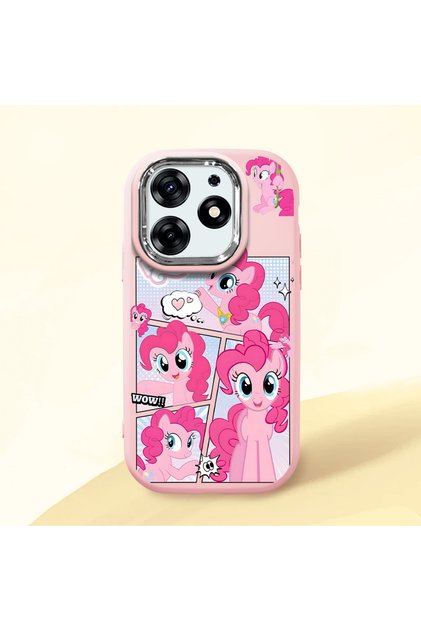 Tecno Spark 10 Pro(Ki7) Compatible Shock-Absorbing Camera Protected Pink Silicone Case Pony Patterned