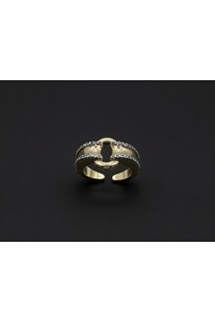 Zircon Stone Link Model Gold Color Adjustable Steel Ring - Does Not Tarnish