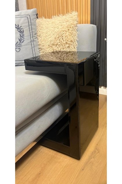 LUXURY KOMPLE SİYAH CAMLI TEKERLEKLİ SERVİS SEHPASI 32x32 YÜKSEKLİK 55CM
