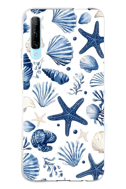 Huawei P Smart Pro Compatible Starfish and Shells Patterned Transparent Phone Case