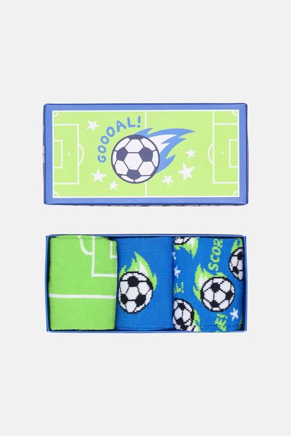 Children's Multi-Colored Football Patterned 3-Piece Cotton Gift Sock Set