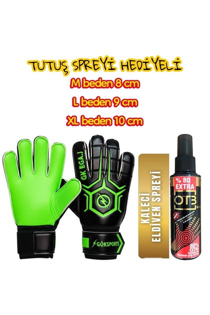 Avuç İçi Renkli Yetişkin Kaleci Eldiveni Goalkeeper Gloves Bilek Bandajlı Eldiveni Kaleci Sprey Seti