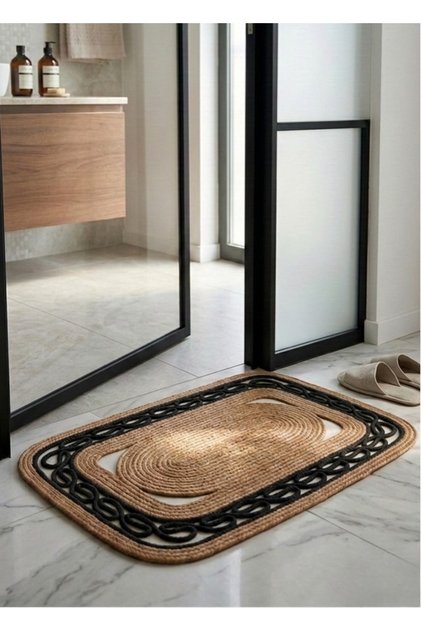 Chain Pattern Jute Bohemian Mat for Indoor and Outdoor Use, Bathroom, Balcony, Terrace Mat