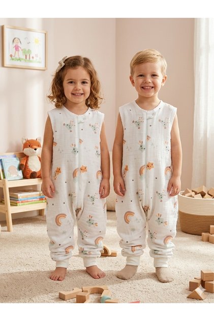 Kolsuz Summer Muslin Sleeping Bag, 0.5 Tog Single-Layer Children's Sleeping Bag 100% Cotton