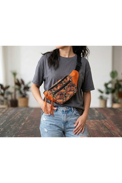 Orange Tropical Print Waterproof Lined Crossed Waist and Chest Bag Pieces