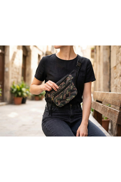 Waterproof Sheets Patterned Waist Bag Tropical Print Daily Crossbody Bag Si