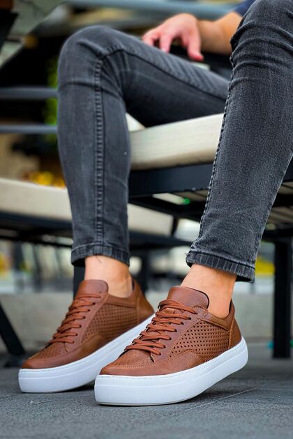 Ch015 First Edition Men's Daily Lace-Up Leather Sports Sneakers Shoes Cbt - Tan