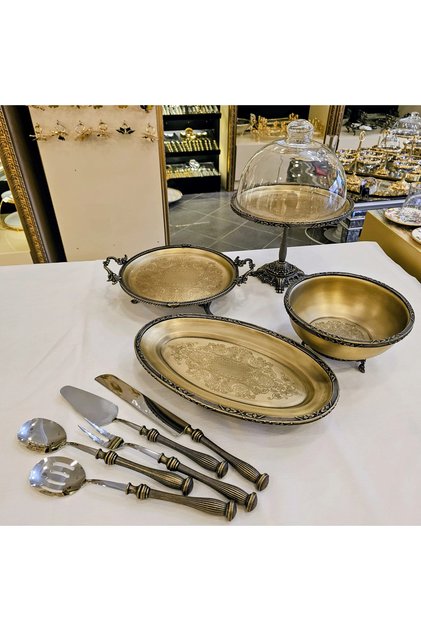 Classic Standing Stainless Steel Serving and Presentation Set Antique 9 Pieces