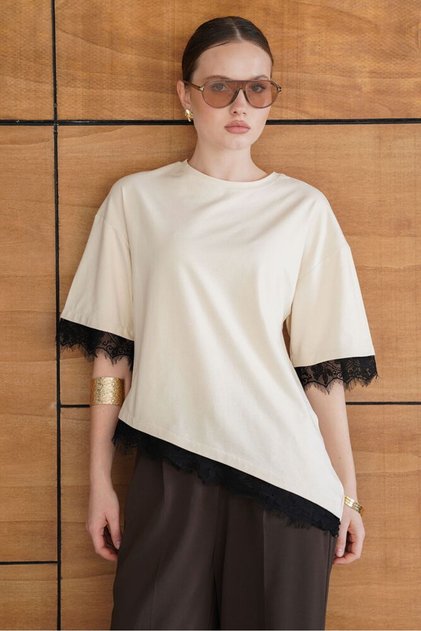 Lace Detailed T-Shirt - Raw | D2956 - Ham