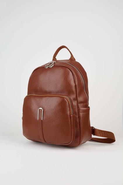 Women's Penguin Tan 2 Compartments 2 Sides Pocketed Faux Leather Zipper Closure Travel & Daily Use Backpack