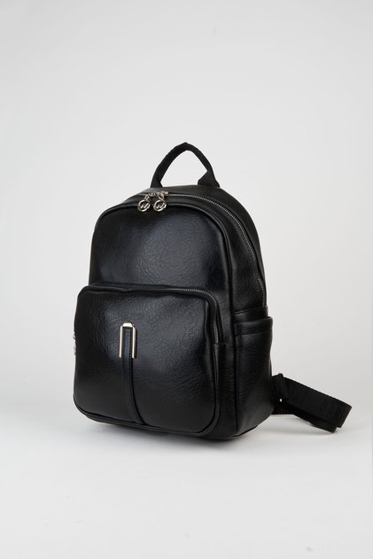 Women's Penguin Black 2 Compartments 2 Sides Pocketed Faux Leather Zipper Closure Travel & Daily Use Backpack