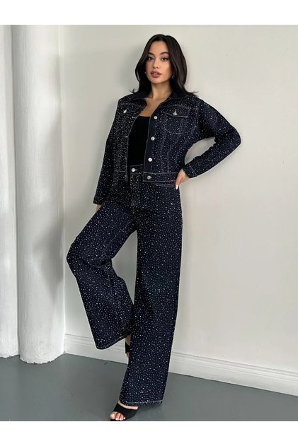 Taşlı Premium Denim Takım Ceket Pantolon