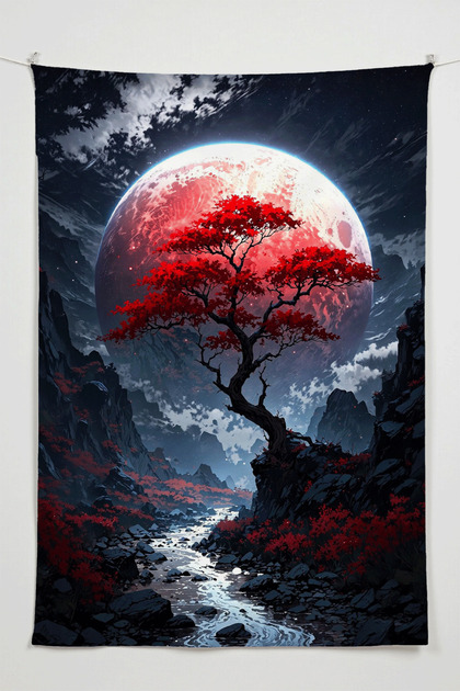 Red Tree Anime Wall Covering – Large Size Tapestry Room Decor High-Definition Printing