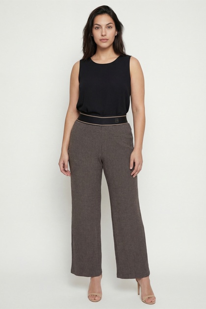 Women's Brown Summer Pants with Ribbed Accessories and Wide-Leg Waistbands