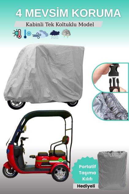 Gray 3-Wheel Cabin Moped Tarpaulin, Single Seat Cabin Motor Tarpaulin