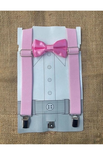 Pink Color Bow Tie Suspender Suit Suitable for Ages 1-9