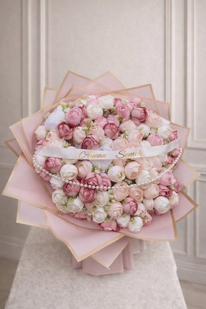 bileklik hediyeli Pembe kız isteme çiçeği yapay buket isteme çiçeği-