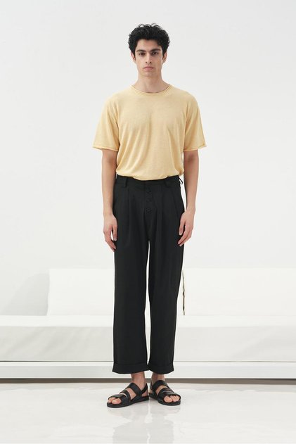 Flowy Yellow Linen Knitwear T-Shirt
