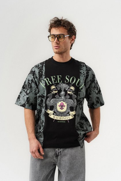 Free Soul Pattern Detailed Crew Neck Oversized T-Shirt