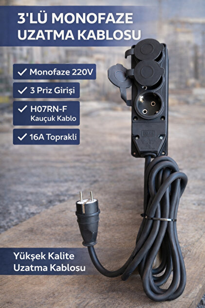 ByBuray Kapaklı 3'lü yüksek kalite Uzatma Kablosu – Monofaze H07RN