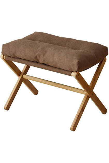 Foldable Wooden Footstool with Removable Soft Cushion, Portable X-Shaped Ottoman, Brown