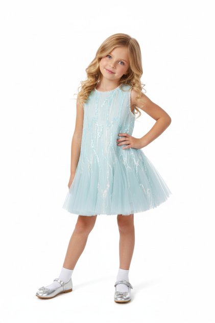 D' DANIELA - GLACIER SHINE PARTY DRESS, BLUE - 2Y to &Y