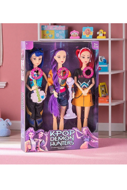 Set 3 Papusi KPOP Demon Hunters cu Muzica, 30 cm, Papusi Fashion pentru Copii