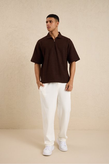 Men's Technical Fabric Polo Collar Tshirt Brown