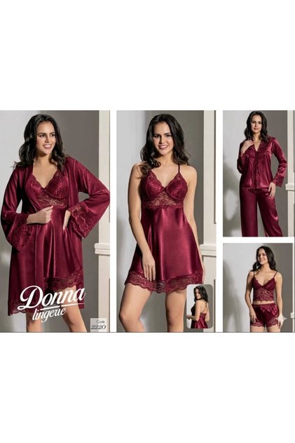 Nightgown and Robe Set Dn Polo Club Satin Set of 6 Model: 2220 Bordo