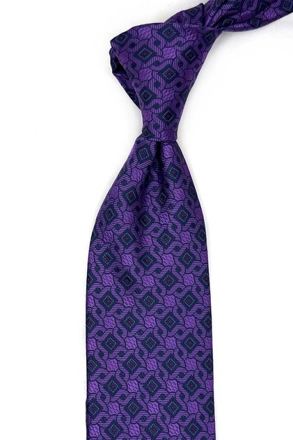 Purple Motif Pattern Classic Tie with Handkerchief Kk13441