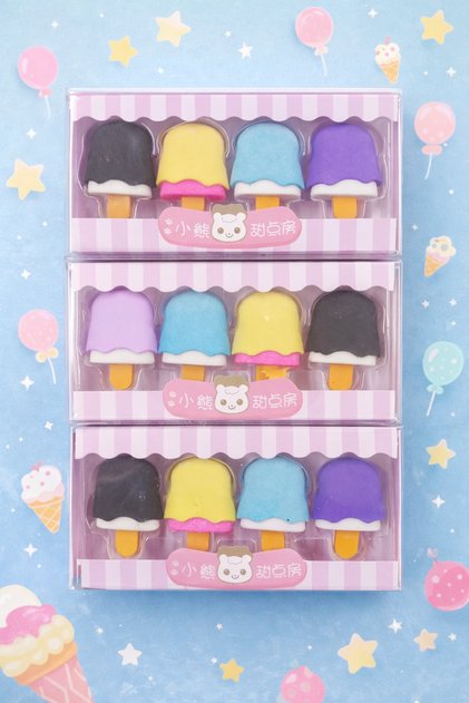 3 Pack Algida Figured 4-Piece Colorful Eraser Set