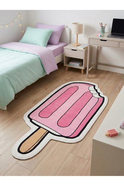 Non-Slip Sole Asymmetrical Pattern Machine Made Washable Young Girl's Room Rug 100X200