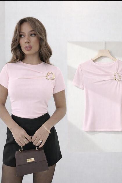 NEW SEASON Women's Buckled Bust-Detail Sandy Short Sleeve Blouse 0074