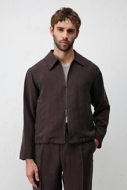 Dark Brown Lyocell Blended Summer Men's Jacket