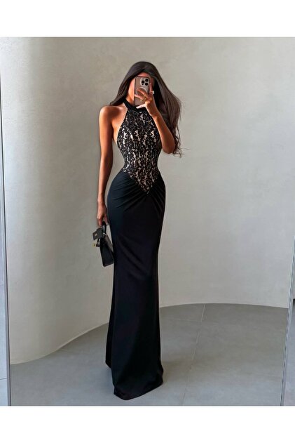 pencil dress with open back Below knee pencil open back Black evening dress