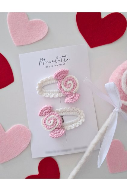 Handmade Candy Model 2-Piece Hair Clip Set for Girls, Knitted Hair Clips, Snap Fasteners, Non-Slip