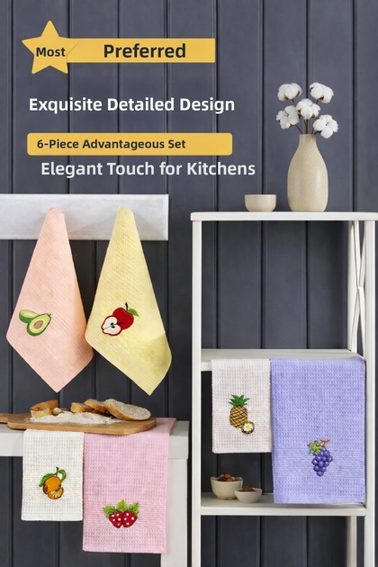 Embroidered 6-Piece Kitchen Towel Set 40X60 cm Cotton Multi-Purpose Drying Cloths